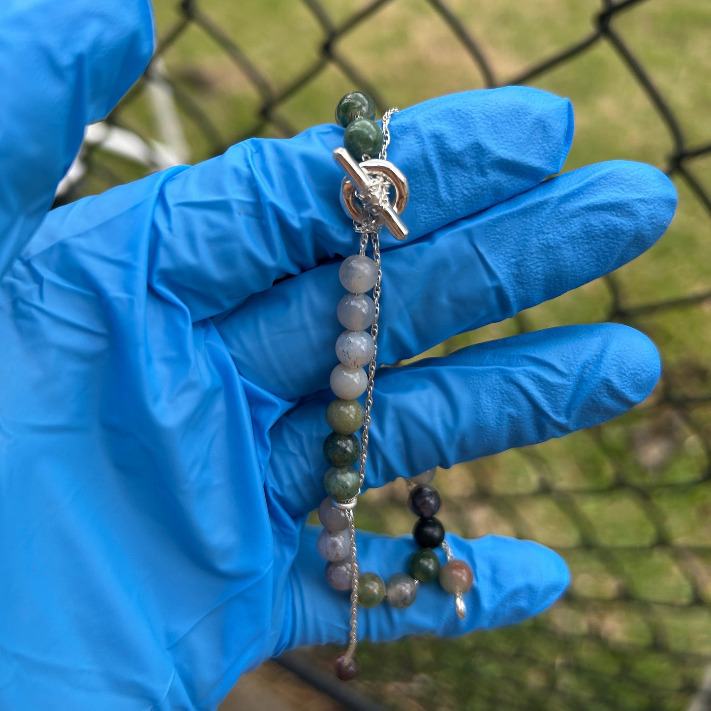 Double hanging Agate beaded bracelet Size 7.75 inches