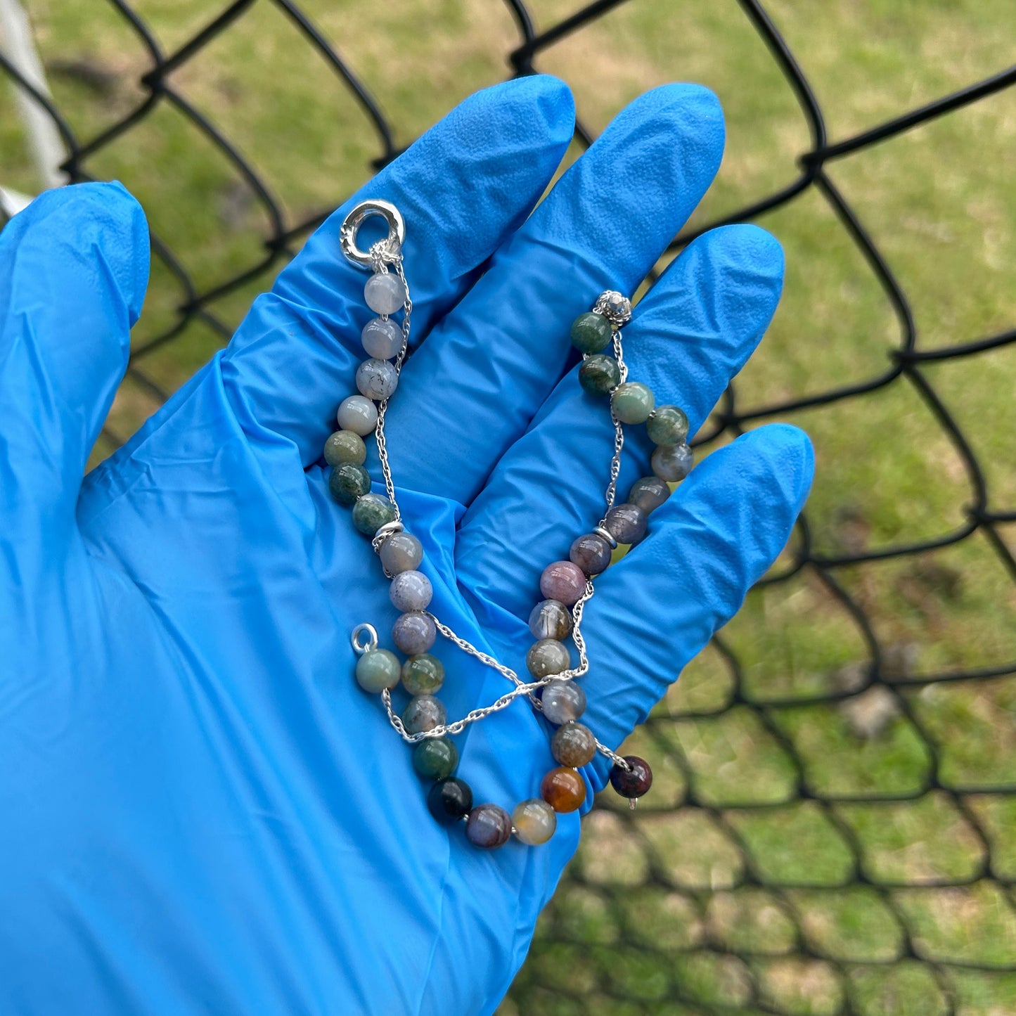 Double hanging Agate beaded bracelet Size 7.75 inches