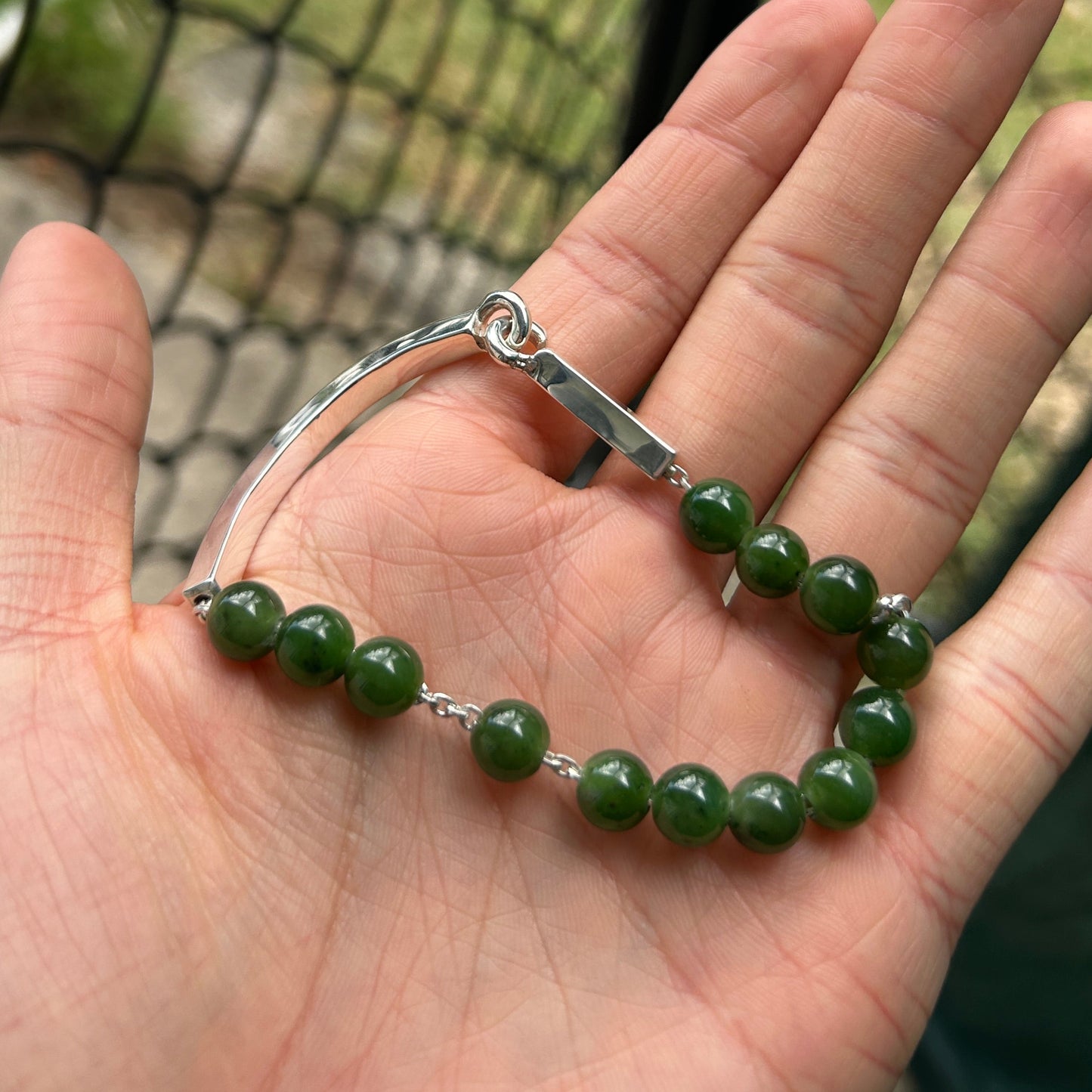 Reworked Jade half curve bracelet Size 7.75 inches