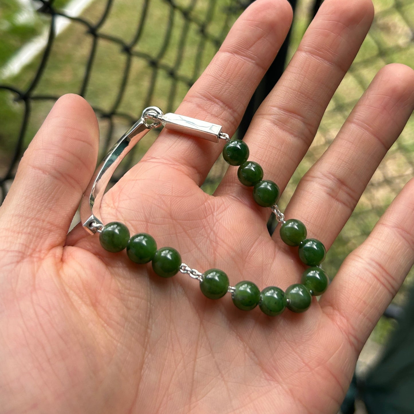 Reworked Jade half curve bracelet Size 7.75 inches