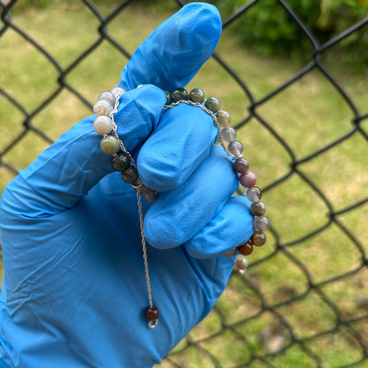 Double hanging Agate beaded bracelet Size 7.75 inches