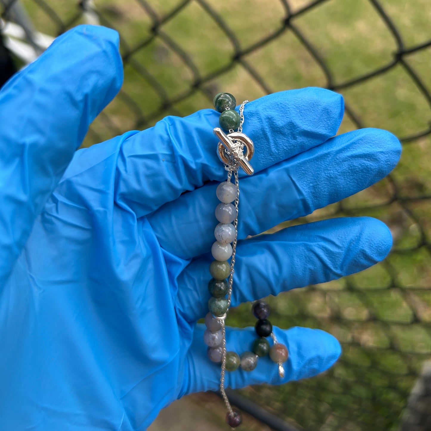Double hanging Agate beaded bracelet Size 7.75 inches