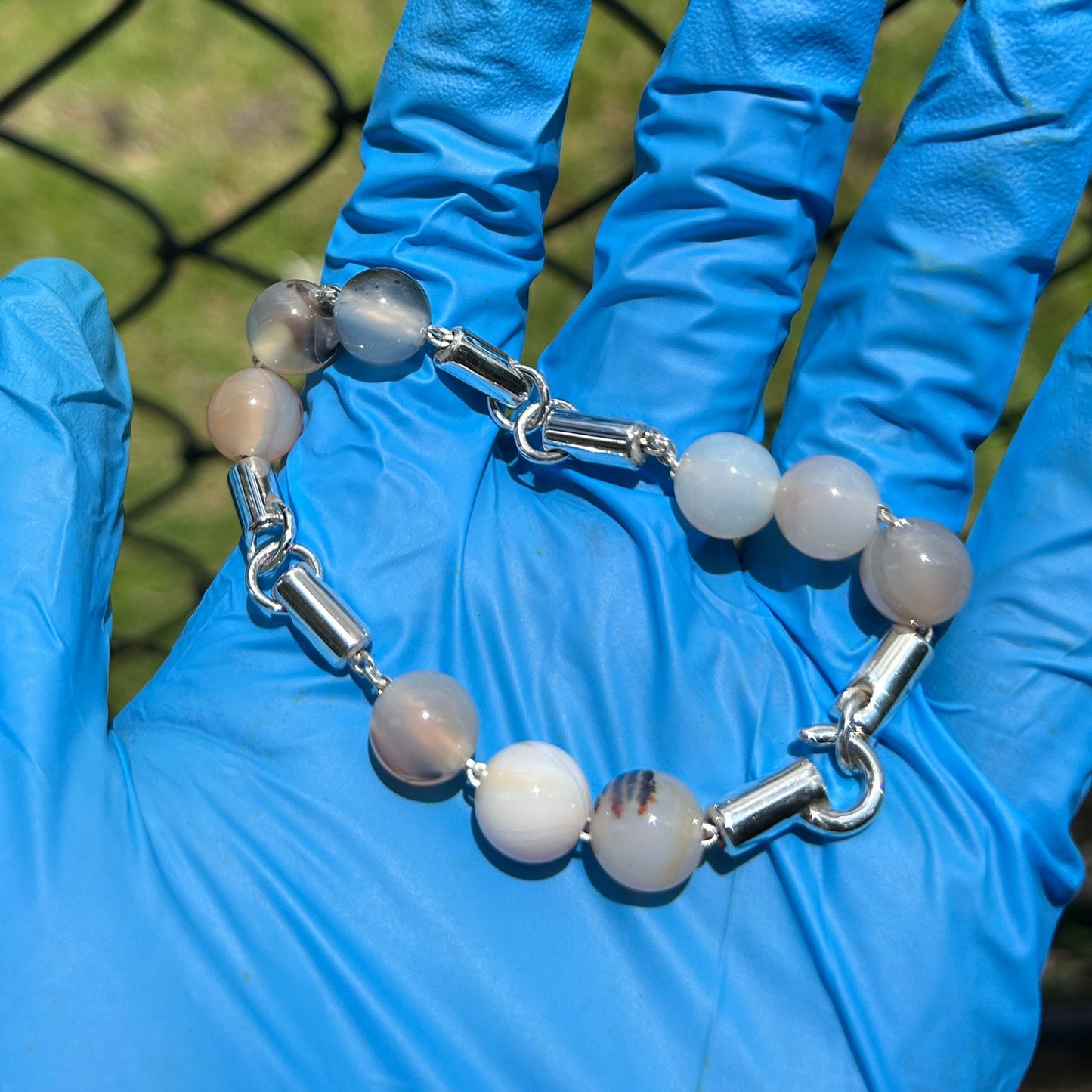 Barrel Montana Agate Bracelet Size 8 inches