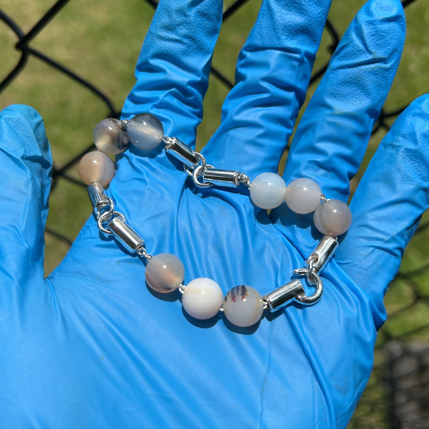 Barrel Montana Agate Bracelet Size 8 inches
