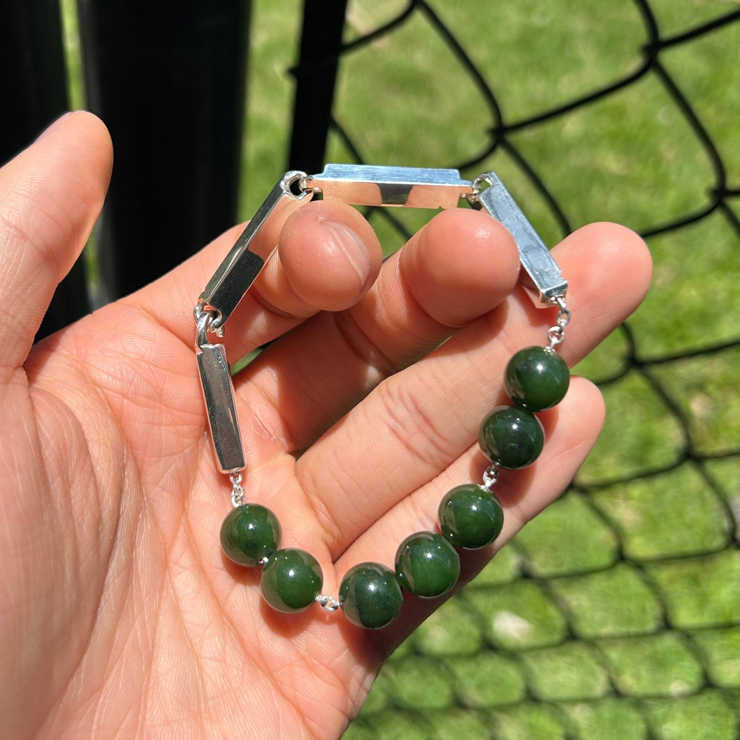 2-3-2 Bead Jade bracelet Size 8 inches