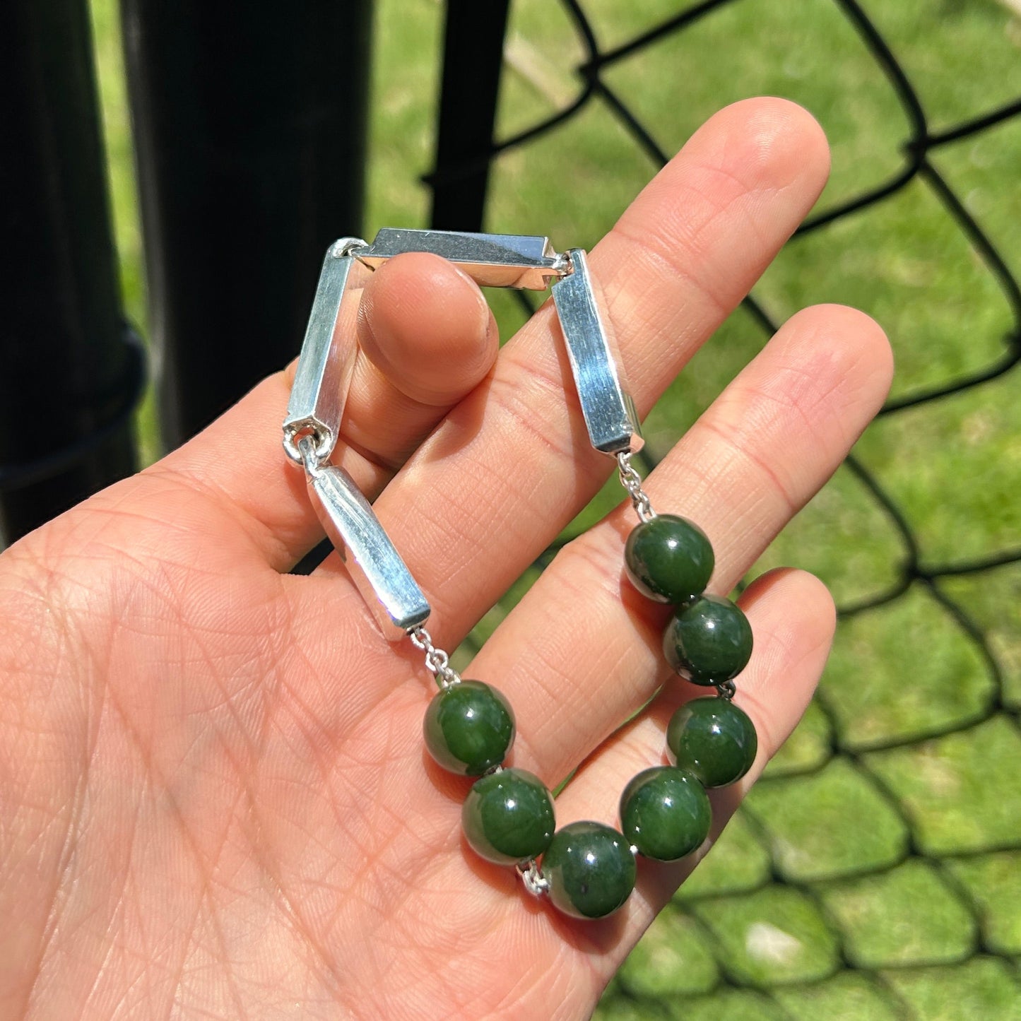 2-3-2 Bead Jade bracelet Size 8 inches